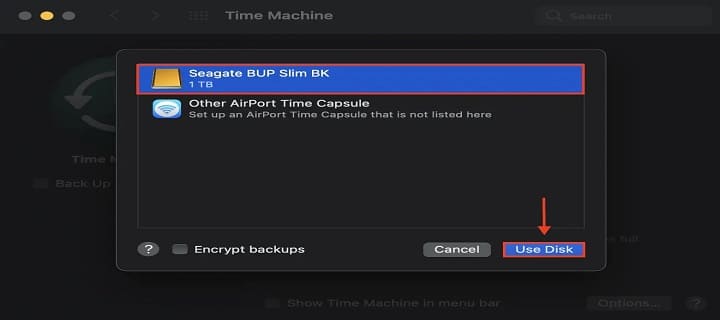 Select Backup Disk
