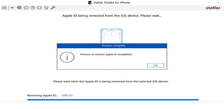 remove Apple ID is completed from the iPhone device